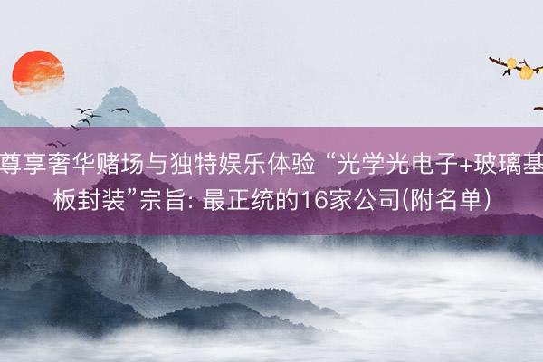 尊享奢华赌场与独特娱乐体验 “光学光电子+玻璃基板封装”宗旨: 最正统的16家公司(附名单)