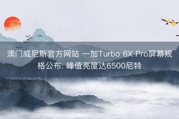 澳门威尼斯官方网站 一加Turbo 6X Pro屏幕规格公布: 峰值亮度达6500尼特