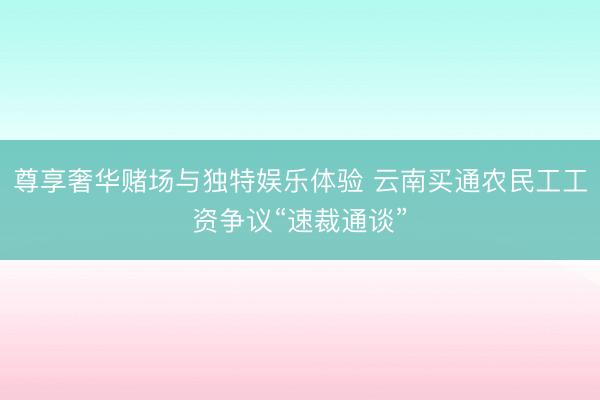 尊享奢华赌场与独特娱乐体验 云南买通农民工工资争议“速裁通谈”